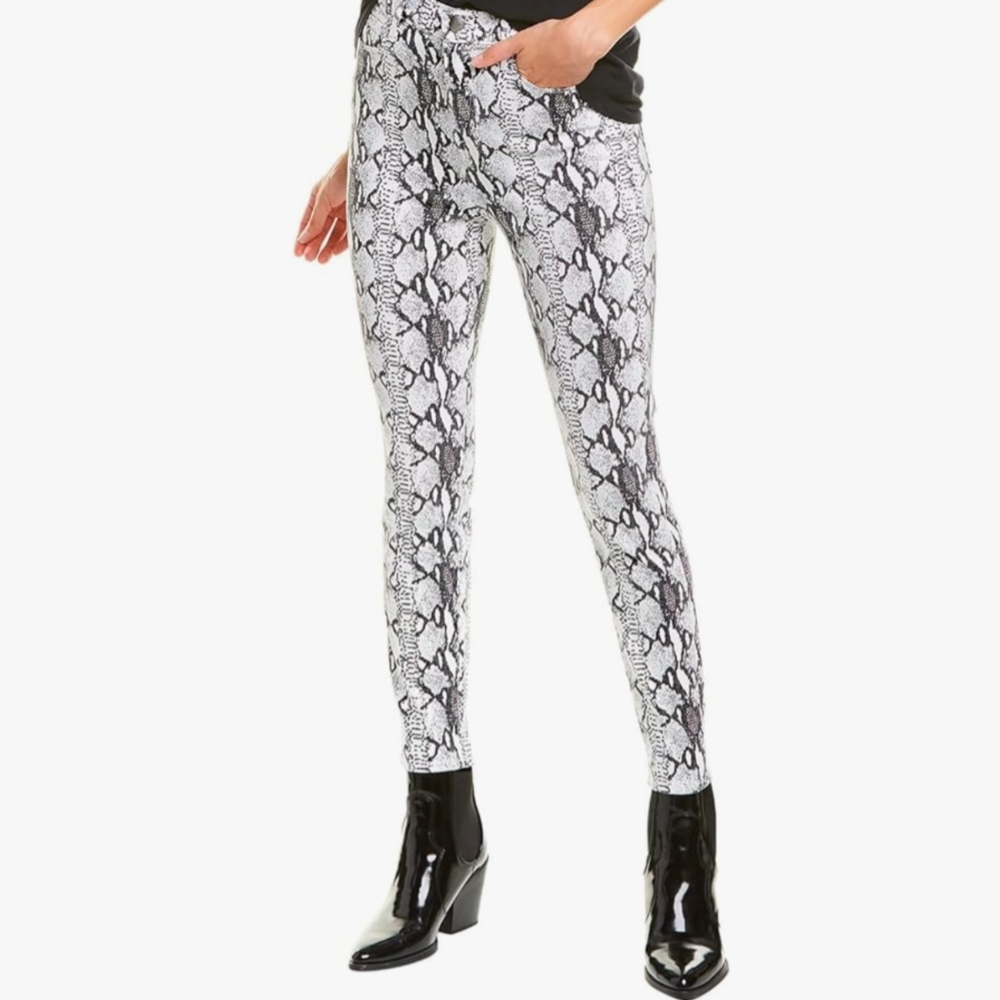 Frame Denim NWT Womens Ali High Rise Snake Print Cigarette Jeans White Size 27